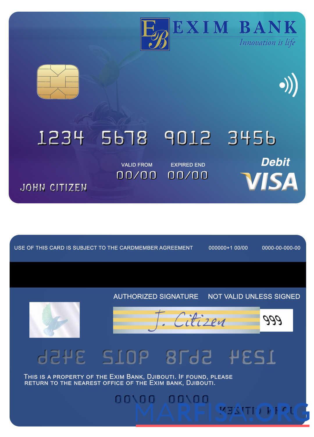 Blank Djibouti Exim Bank visa debit card template